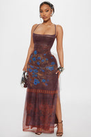Delani Cowl Neck Mesh Maxi Dress - Brown/combo