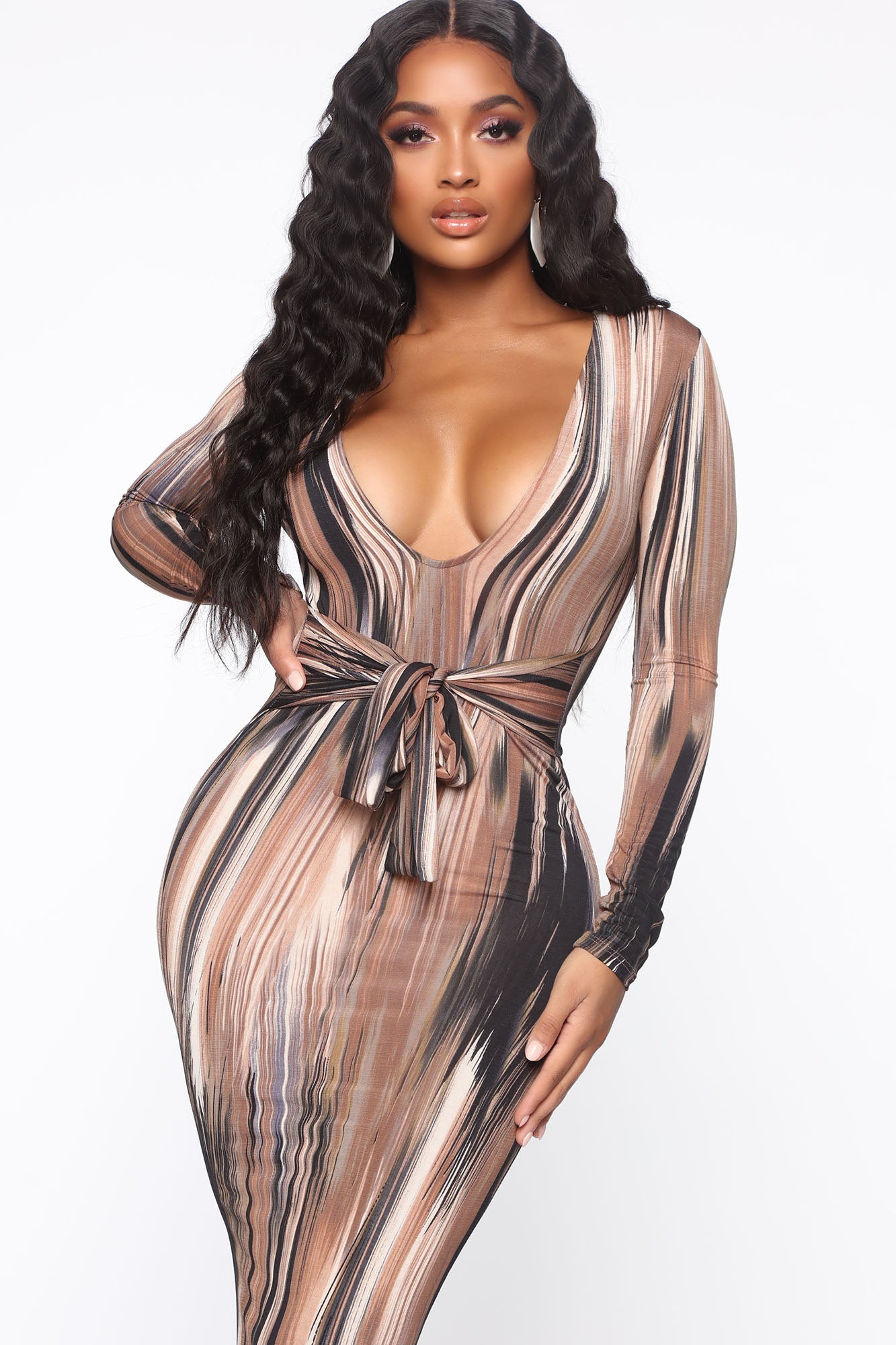Mind Of My Own Maxi Dress - Brown/combo