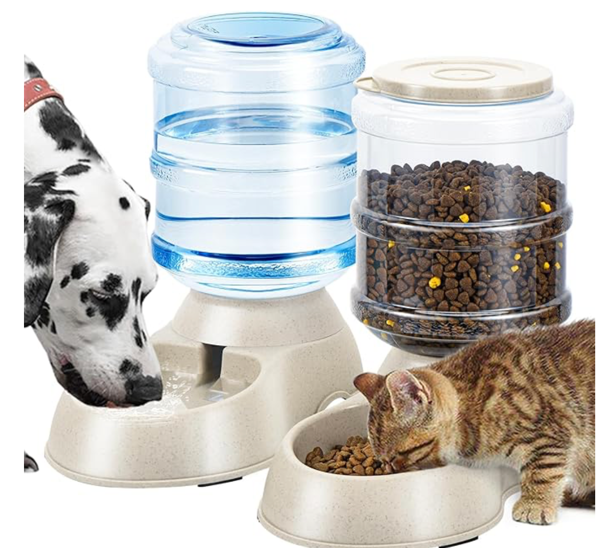 2 Pack Automatic Cat Feeder and Water Dispenser in Set Gravity Food Feeder and Waterer Pet Food Bowl for Small Medium Dog Pets Puppy Kitten Big Capacity 1 Gallon x 2
