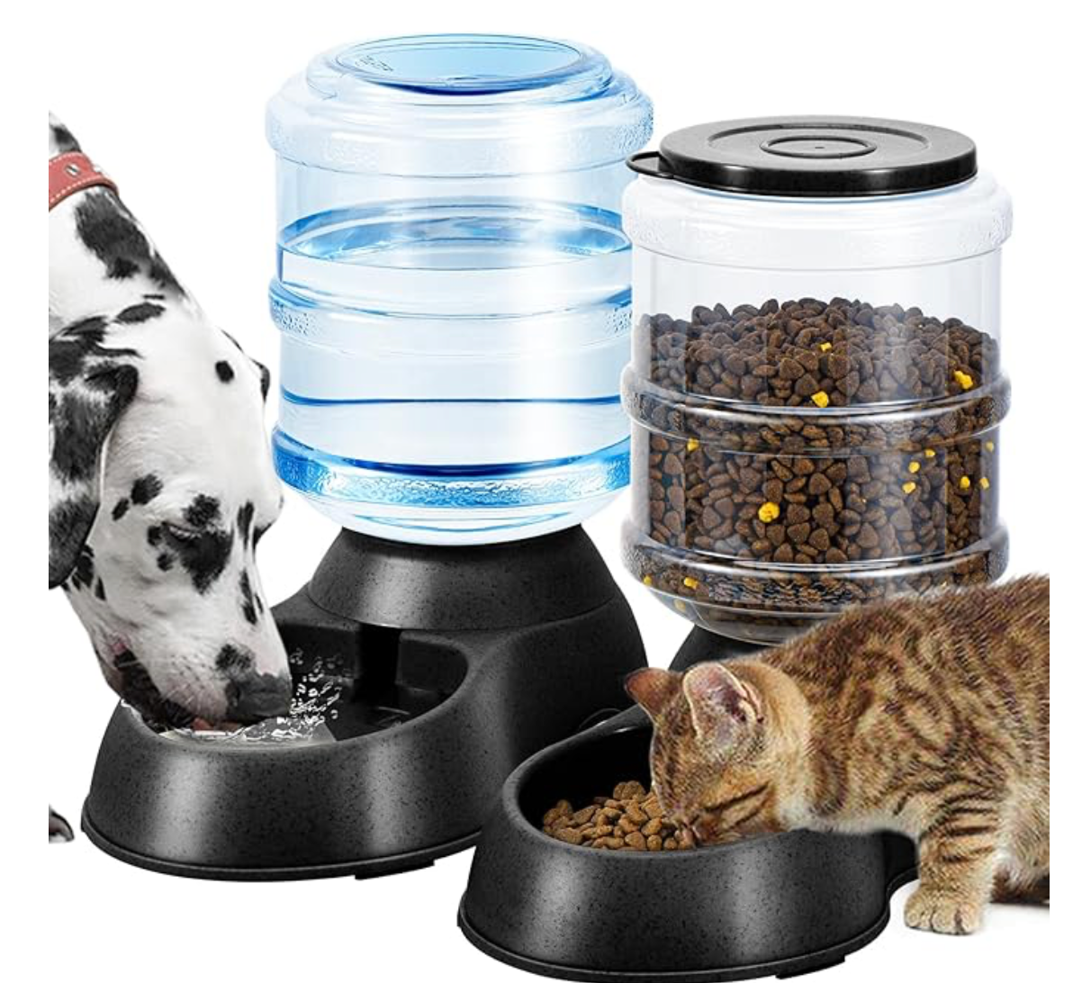 2 Pack Automatic Cat Feeder and Water Dispenser in Set Gravity Food Feeder and Waterer Pet Food Bowl for Small Medium Dog Pets Puppy Kitten Big Capacity 1 Gallon x 2