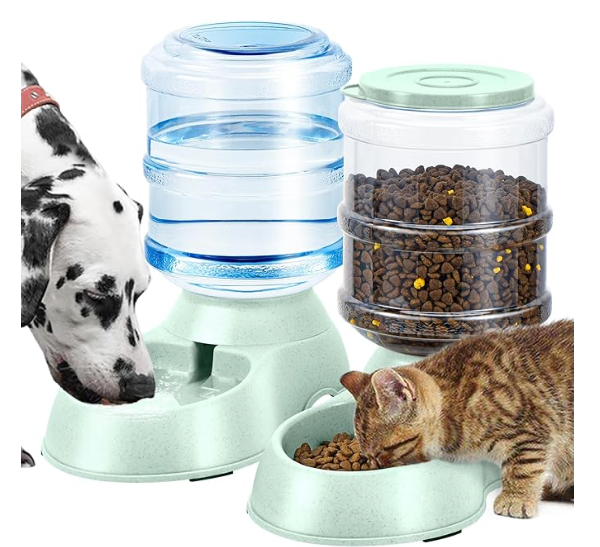 2 Pack Automatic Cat Feeder and Water Dispenser in Set Gravity Food Feeder and Waterer Pet Food Bowl for Small Medium Dog Pets Puppy Kitten Big Capacity 1 Gallon x 2
