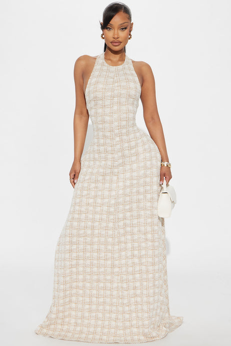 Gemma Tweed Maxi Dress - Taupe