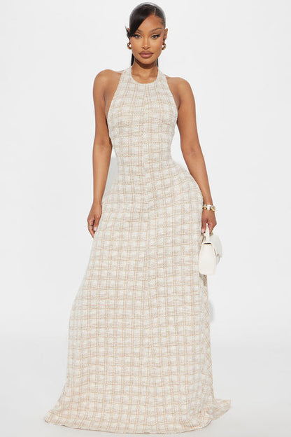 Gemma Tweed Maxi Dress - Taupe