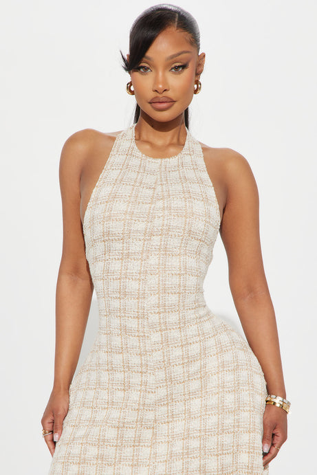 Gemma Tweed Maxi Dress - Taupe