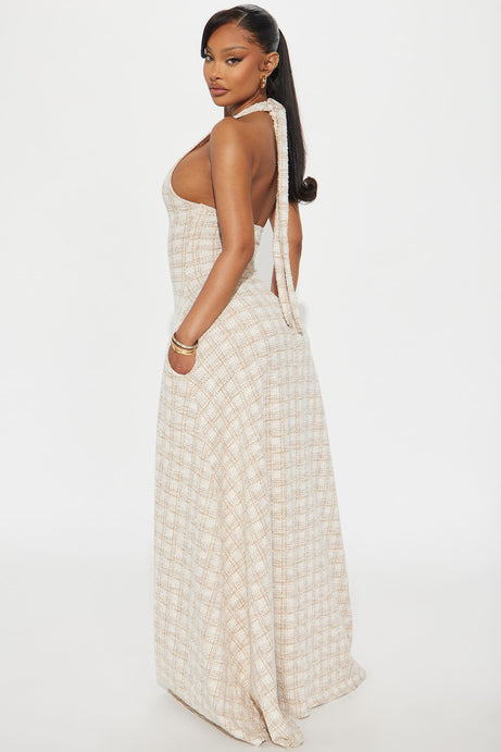 Gemma Tweed Maxi Dress - Taupe