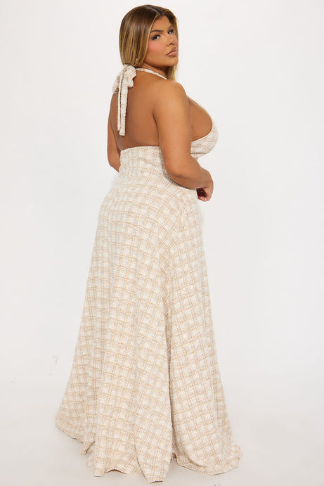 Gemma Tweed Maxi Dress - Taupe