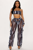 Aubriella Bandeau Ruffle Pants 3 Piece Bikini Set - Black/White