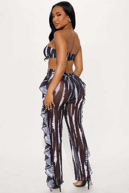 Aubriella Bandeau Ruffle Pants 3 Piece Bikini Set - Black/White
