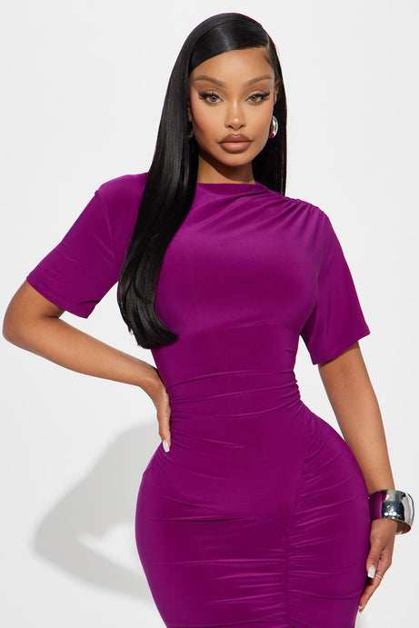 Keep Calling Ruched Maxi Dress - Plum