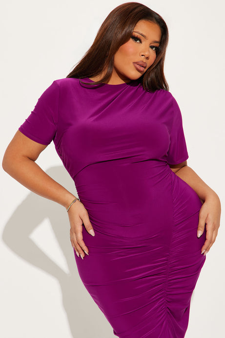 Keep Calling Ruched Maxi Dress - Plum