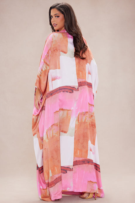 Sabina Satin Kaftan Dress - Pink/combo