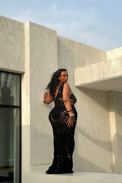 Brianna Crochet Maxi Dress - Black