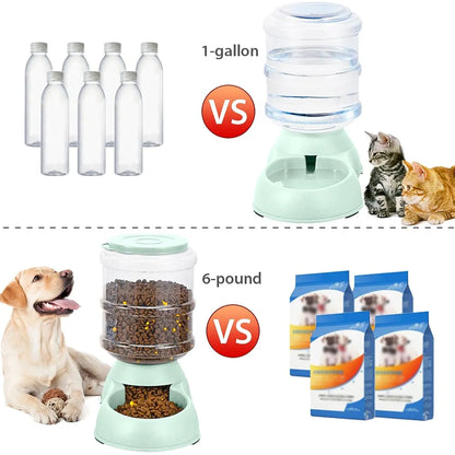 2 Pack Automatic Cat Feeder and Water Dispenser in Set Gravity Food Feeder and Waterer Pet Food Bowl for Small Medium Dog Pets Puppy Kitten Big Capacity 1 Gallon x 2 