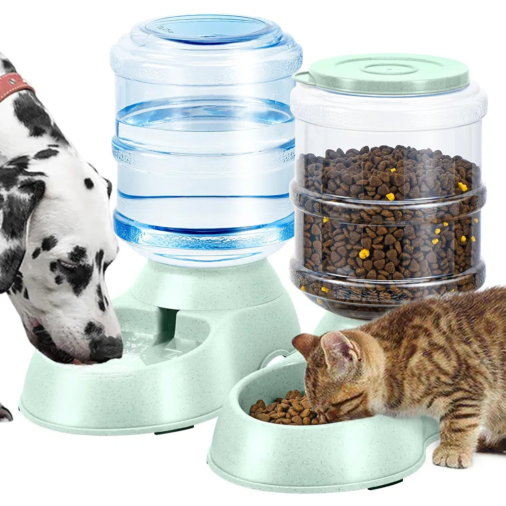 2 Pack Automatic Cat Feeder and Water Dispenser in Set Gravity Food Feeder and Waterer Pet Food Bowl for Small Medium Dog Pets Puppy Kitten Big Capacity 1 Gallon x 2 