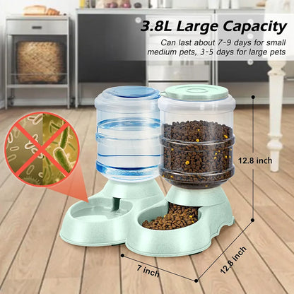 2 Pack Automatic Cat Feeder and Water Dispenser in Set Gravity Food Feeder and Waterer Pet Food Bowl for Small Medium Dog Pets Puppy Kitten Big Capacity 1 Gallon x 2 