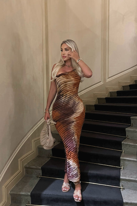Maylee Textured Maxi Dress - Brown Combo