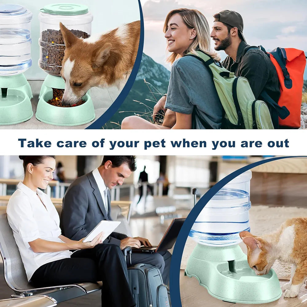 2 Pack Automatic Cat Feeder and Water Dispenser in Set Gravity Food Feeder and Waterer Pet Food Bowl for Small Medium Dog Pets Puppy Kitten Big Capacity 1 Gallon x 2 