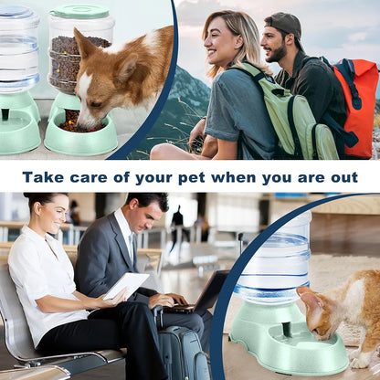 2 Pack Automatic Cat Feeder and Water Dispenser in Set Gravity Food Feeder and Waterer Pet Food Bowl for Small Medium Dog Pets Puppy Kitten Big Capacity 1 Gallon x 2 